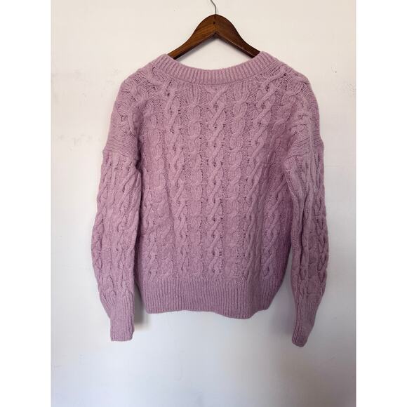 Vince Lilac Alpaca Wool Cable Knit Sweater S/P – Soft Cozy V-Neck Pullover - Picture 4 of 8
